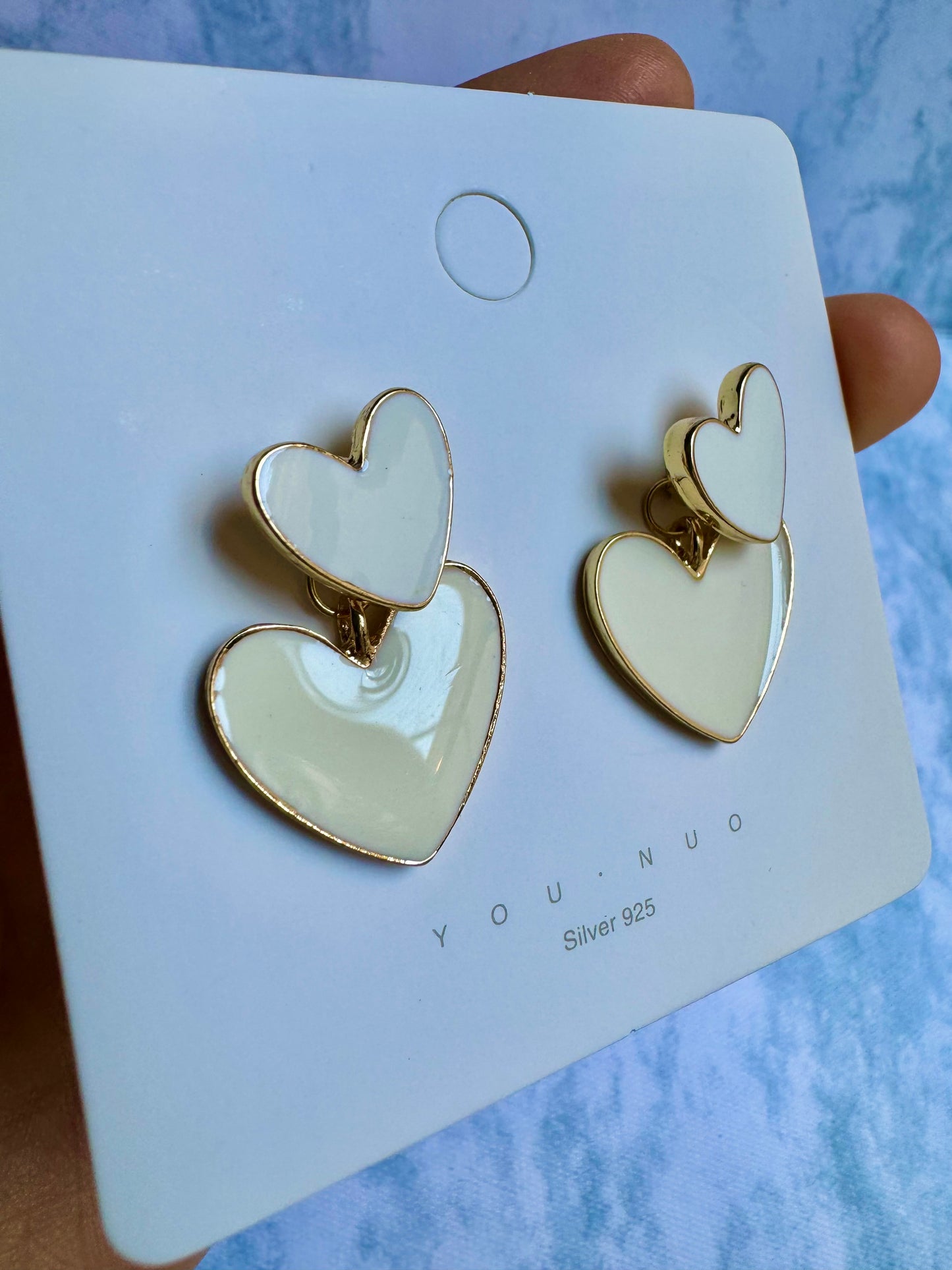 E1057 Aretes corazón desmontable 2 en 1 esmaltado poste de plata 3cm