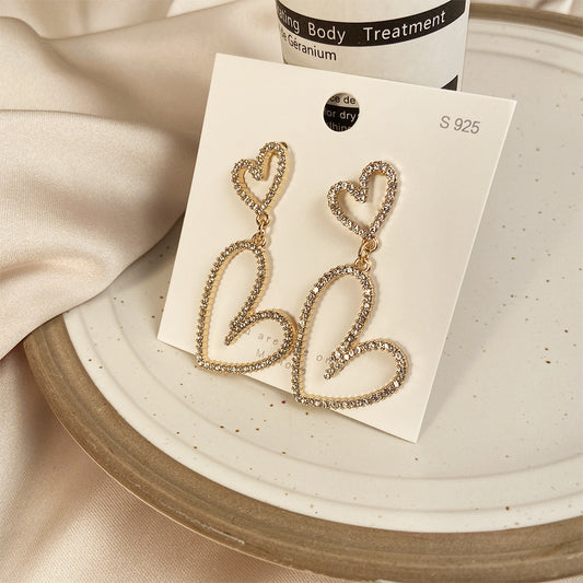 E2587 Aretes corazones colgantes brillantes aleacion 5.5cm