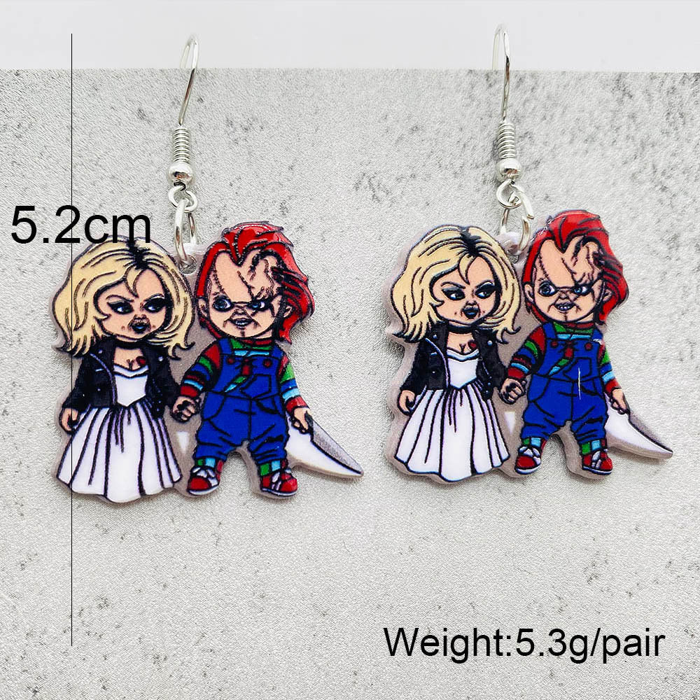 E3819 Aretes Chucky acero en acrílico 5cm