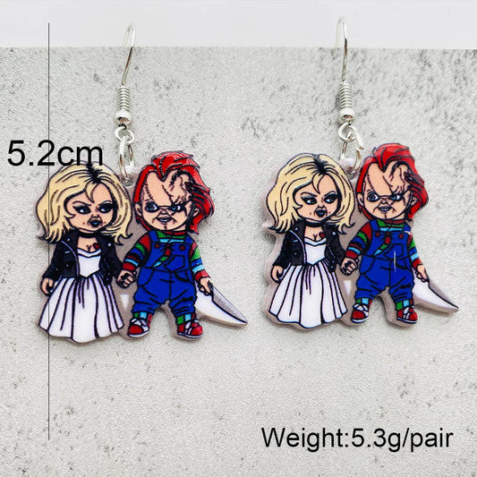E3819 Aretes Chucky acero en acrílico 5cm