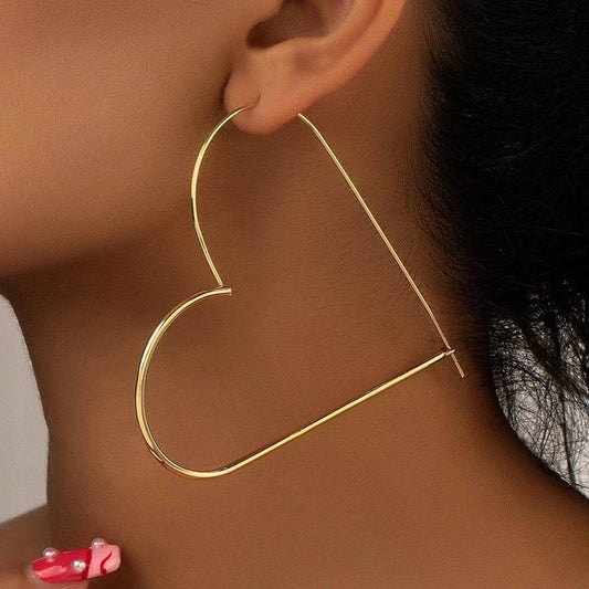 E3548 Aretes corazón dorado aleacion chapado en oro de 14k 10cm