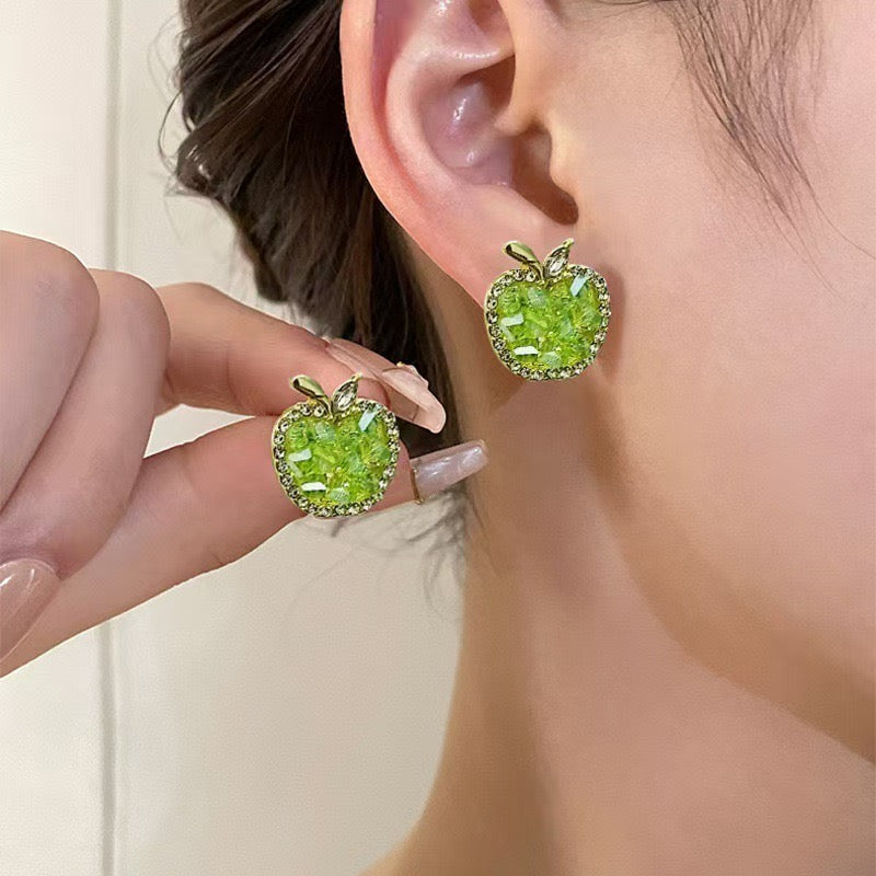 E4547 Aretes manzana verde cristal aleacion 2cm
