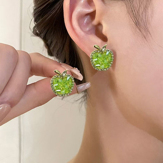 E4547 Aretes manzana verde cristal aleacion 2cm