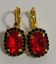 E4518 Aretes óvalo cristal rojo aleacion 3cm
