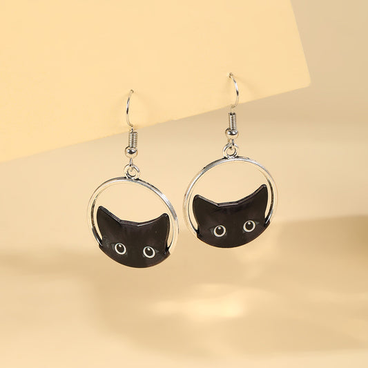 E4579 Aretes gato negro aleación 4cm