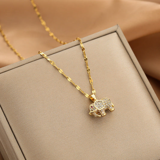 C843 Collar elefante acero inoxidable chapado en oro de 18k 23cm largo 3cm dije