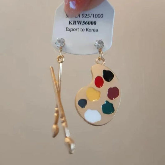 E3979 Aretes paleta de colores y pincel aleacion 4cm
