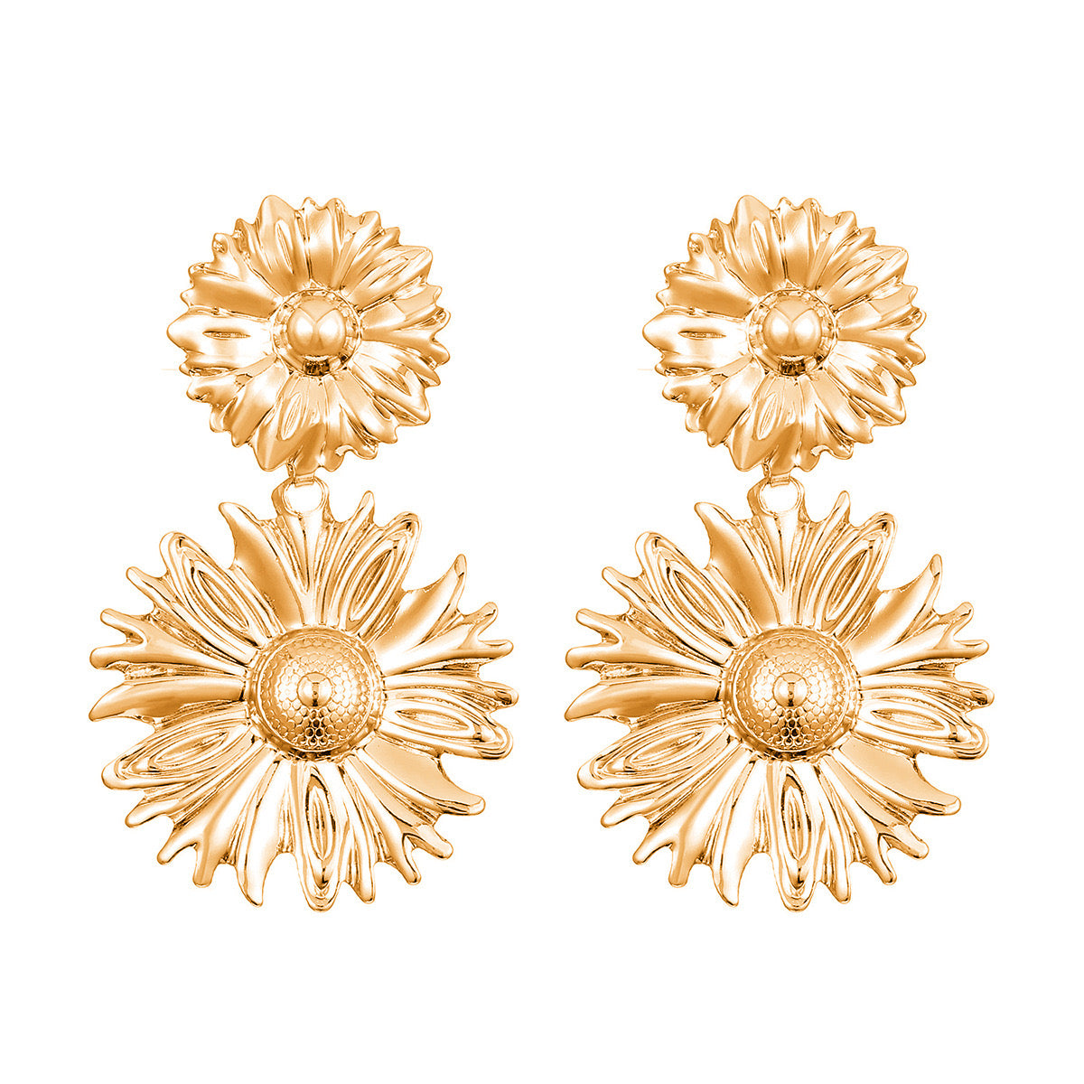 E7131 Aretes flores doradas aleacion 8cm