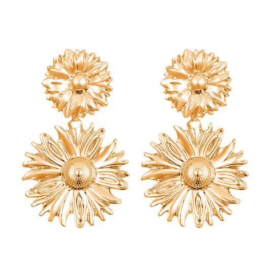E7131 Aretes flores doradas aleacion 8cm