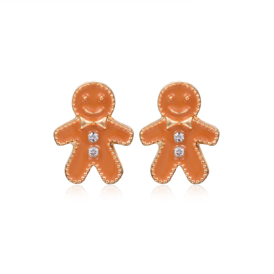 E4284 Aretes galleta hombre de jengibre aleacion esmaltado 1cm