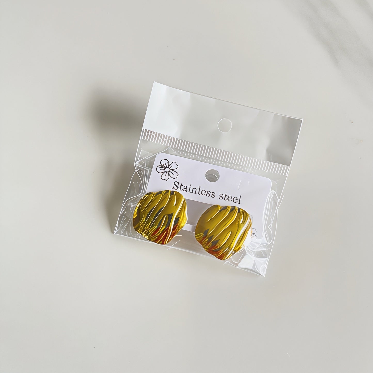 E5752 Aretes circular abstracto acero inoxidable chapado en oro de 18k 2cm