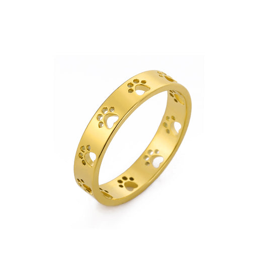 A214 anillo dorado  huellitas de perro acero titanio NO.8