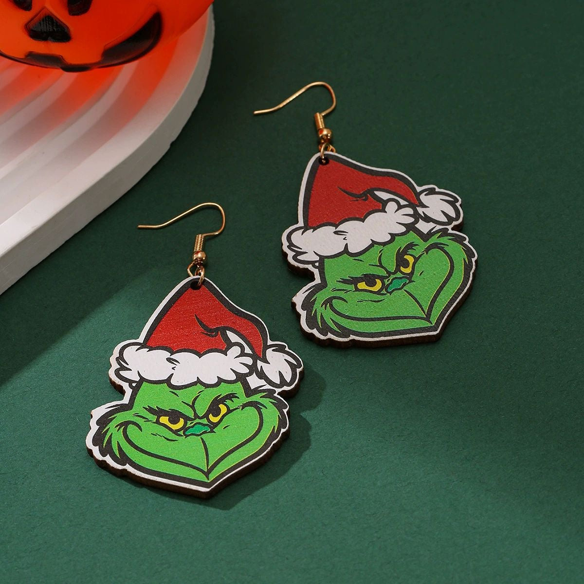 E3984 Aretes grinch Navidad madera aleacion 6cm
