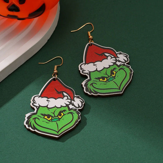 E3984 Aretes grinch Navidad madera aleacion 6cm