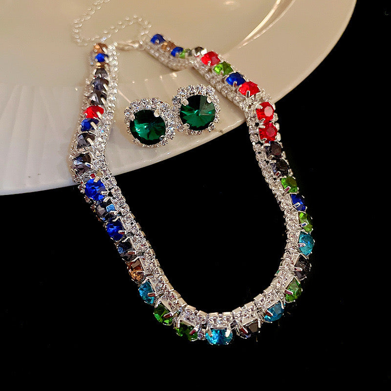 C1617C Conjunto incluye gargantilla aretes cristal diamante imitacion fiesta gargantilla 20cm aretes 1cm