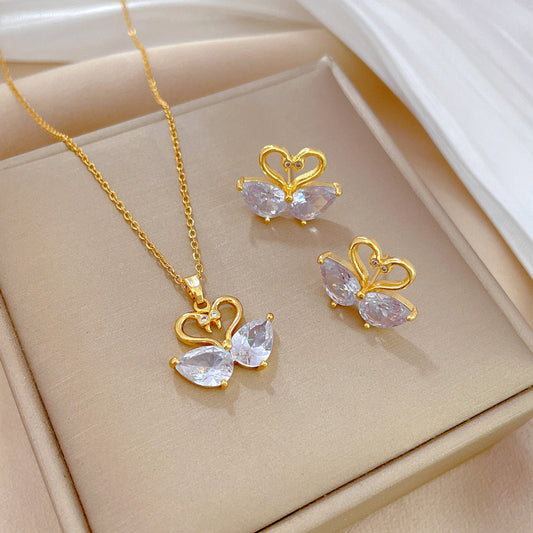 C839 Conjunto de collar aretes alas cristal 22cm largo 2cm dije 2cm aretes