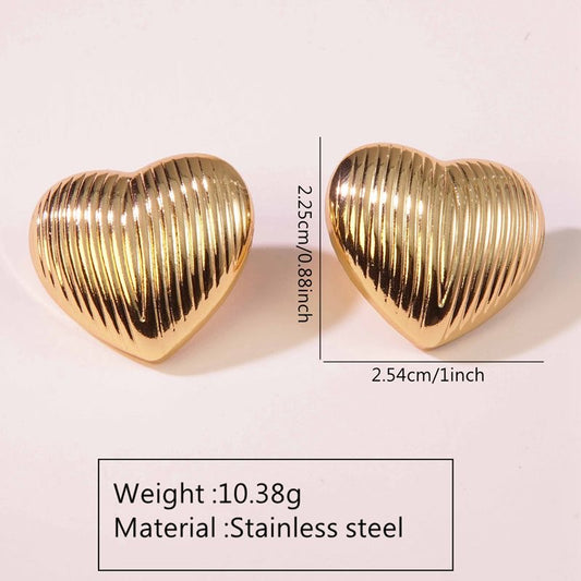 E3197 Aretes corazon dorado acero inoxidable 2.2cm