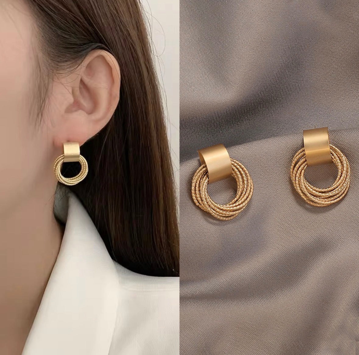 E7059 Aretes dorados círculos elegantes aleacion 3cm