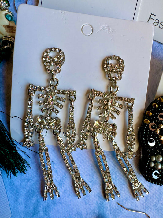 E285 Aretes Brillantes Esqueleto Dia De Muertos Halloween