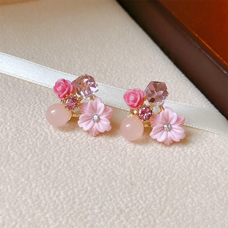 E7105 Aretes florales rosas aleacion 2cm
