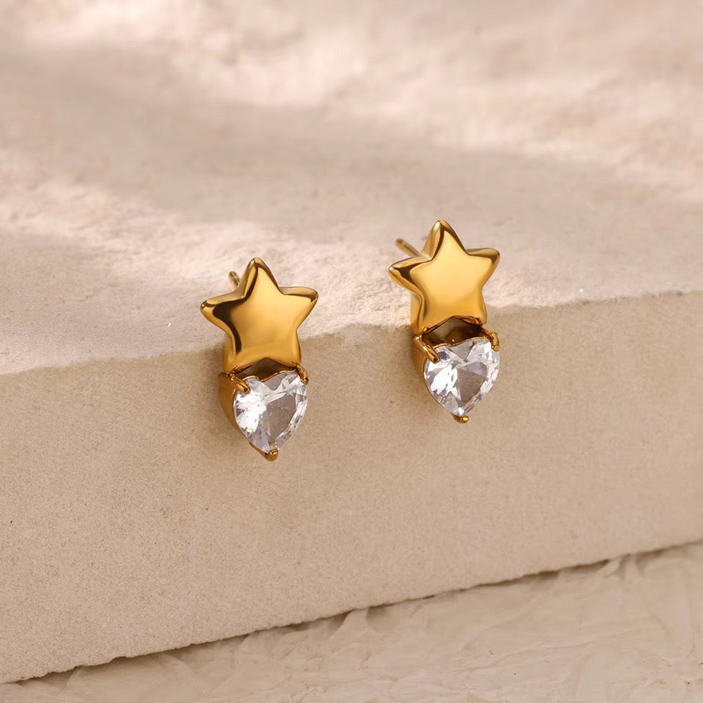 E3498 Aretes estrella dorada acero inoxidable 1.5cm
