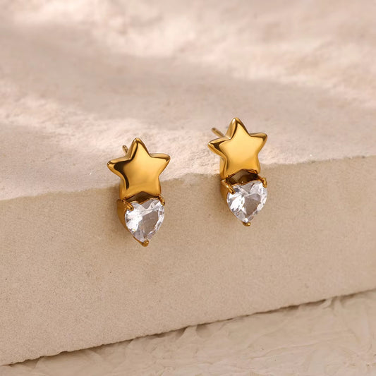 E3498 Aretes estrella dorada acero inoxidable 1.5cm