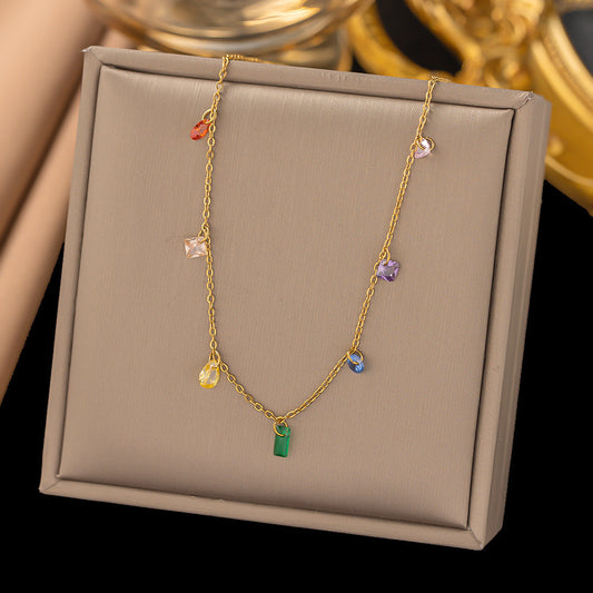 C1593 Collar dorado cristales colores acero inoxidable 304 24cm largo
