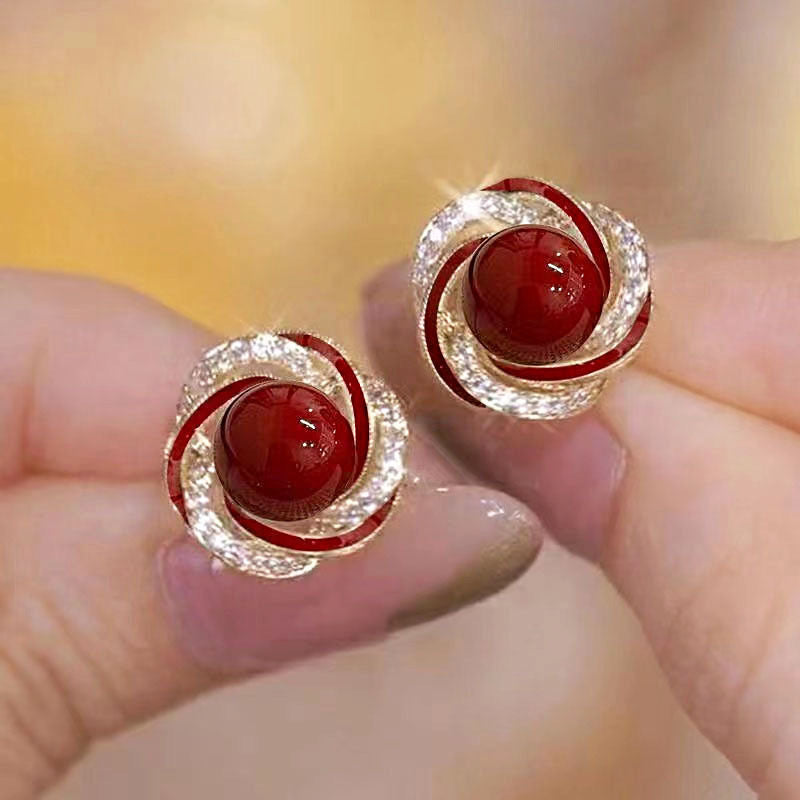 E5018 Aretes esfera roja brillante 2cm