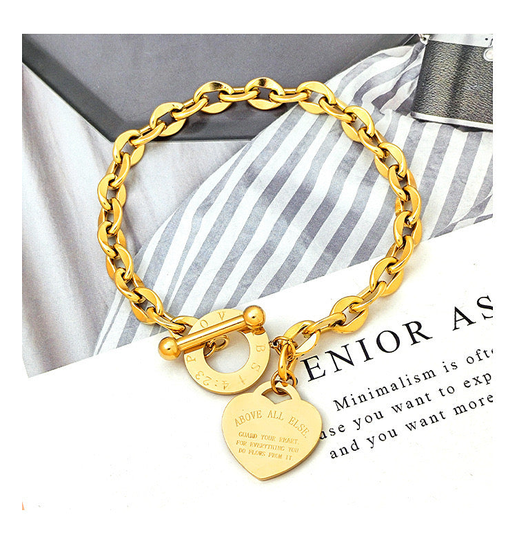 B277 Pulsera corazón acero de titanio largo 20cm dije 2cm