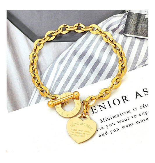 B277 Pulsera corazón acero de titanio largo 20cm dije 2cm