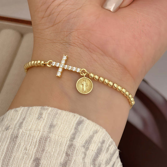 B940 pulsera ajustable dorada cruz brillante acero inoxidable