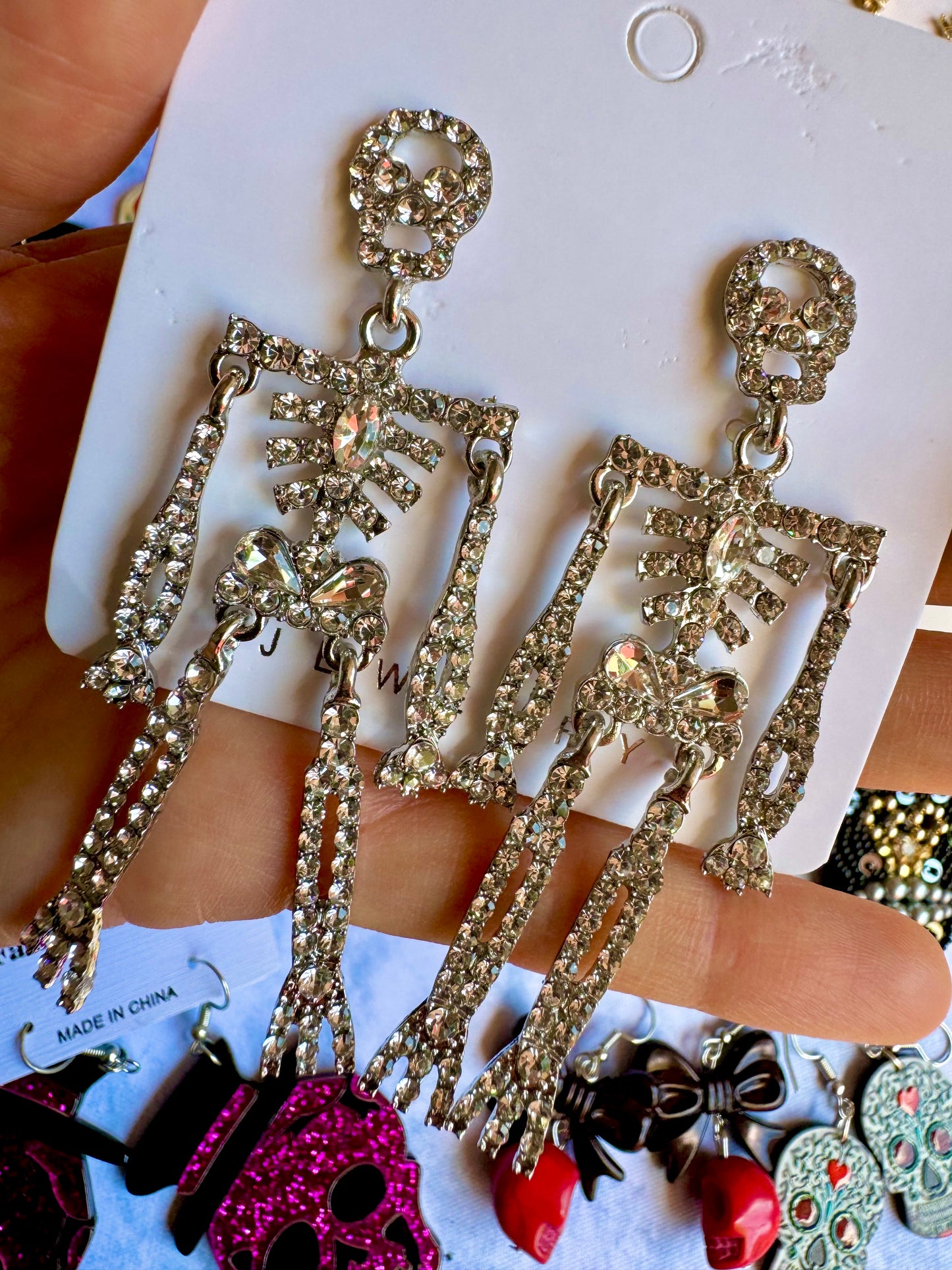 E285 Aretes Brillantes Esqueleto Dia De Muertos Halloween