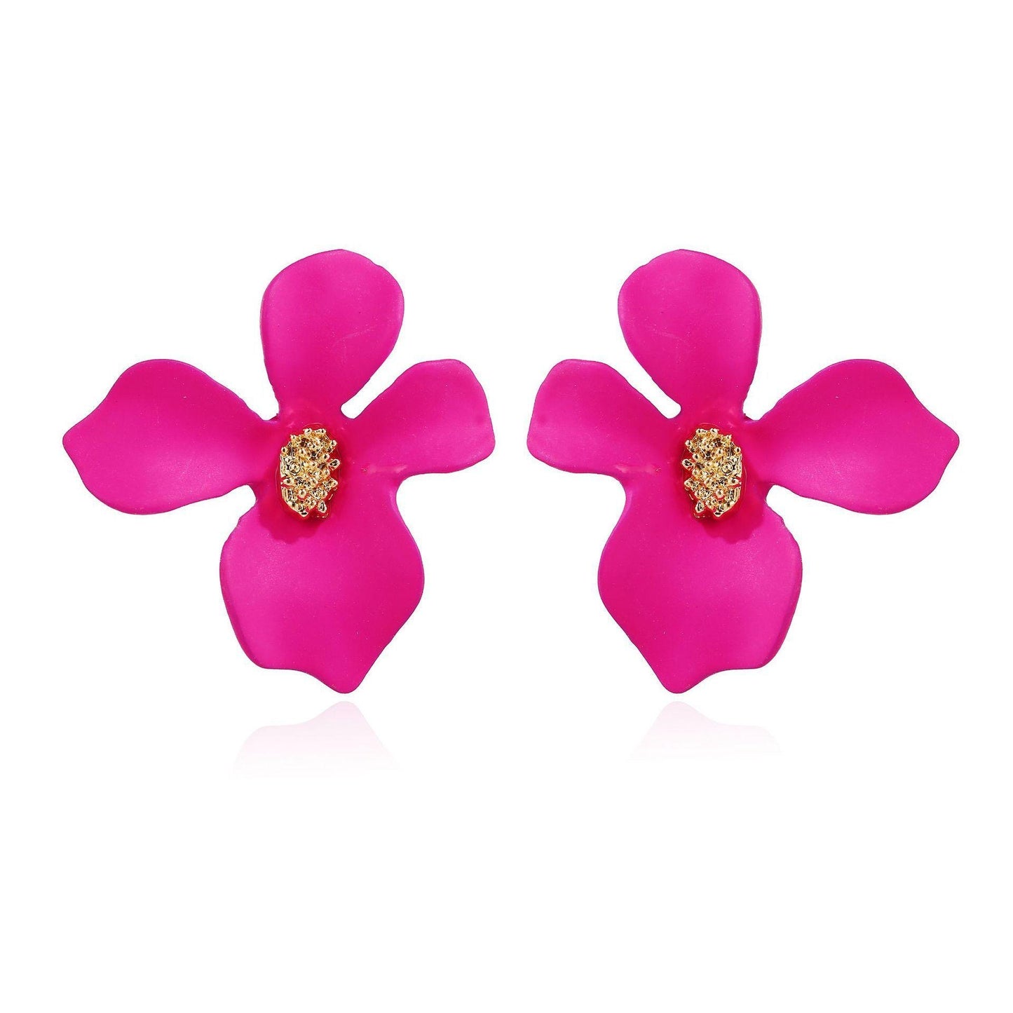 E4903 Aretes flor fucsia esmaltado aleacion 2cm