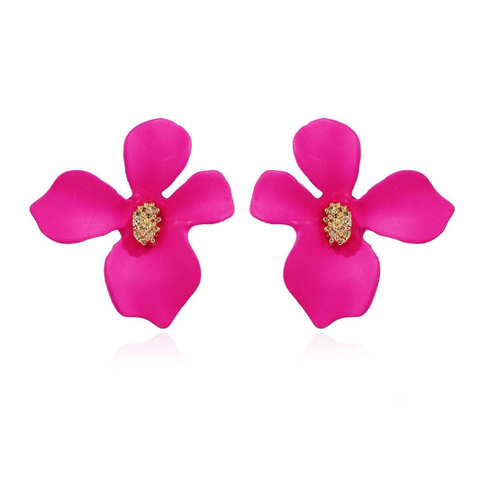 E4903 Aretes flor fucsia esmaltado aleacion 2cm