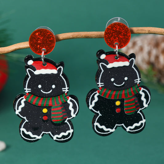 E4131 Aretes gato de Navidad acrílico 5.1cm
