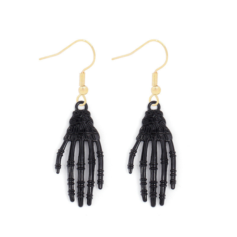 E4005 aretes mano esqueleto Halloween aleacion 6.5cm