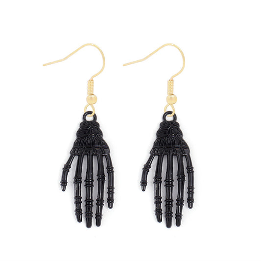 E4005 aretes mano esqueleto Halloween aleacion 6.5cm