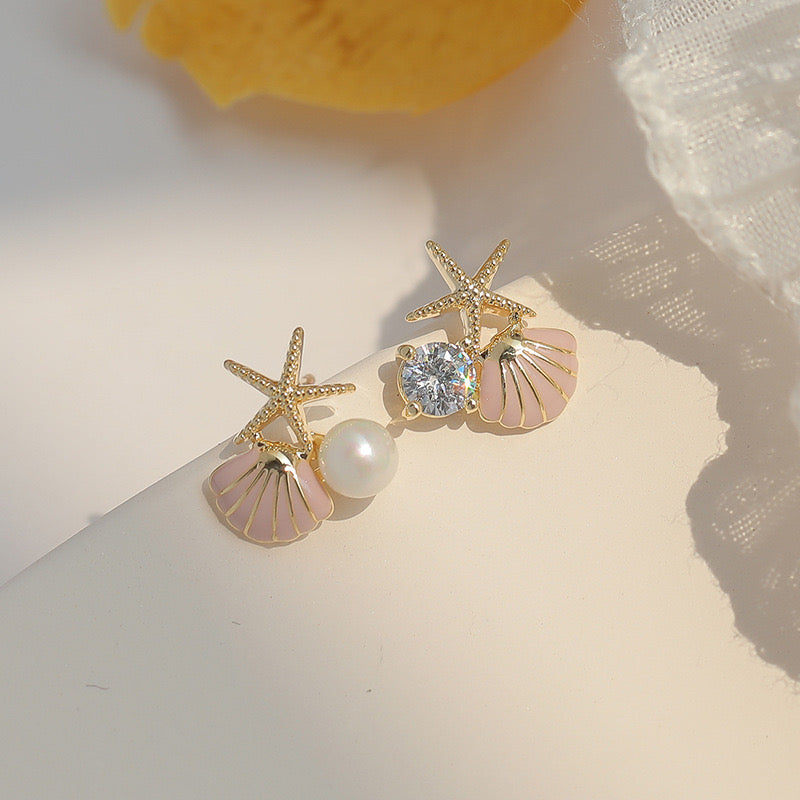 E2081 Aretes estrella concha mar aleacion esmaltado chicos