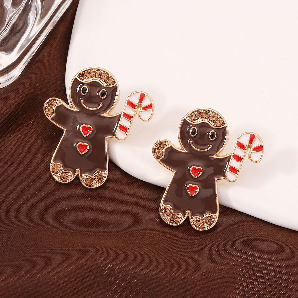 E4084 Aretes galletas hombre de jengibre Navidad aleacion esmaltado 4cm