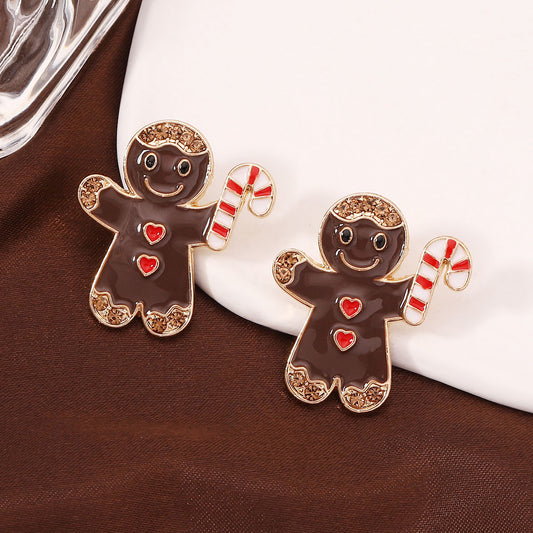 E4084 Aretes galletas hombre de jengibre Navidad aleacion esmaltado 4cm