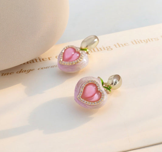 E5306 Aretes corazon rosa brillante resina 2cm