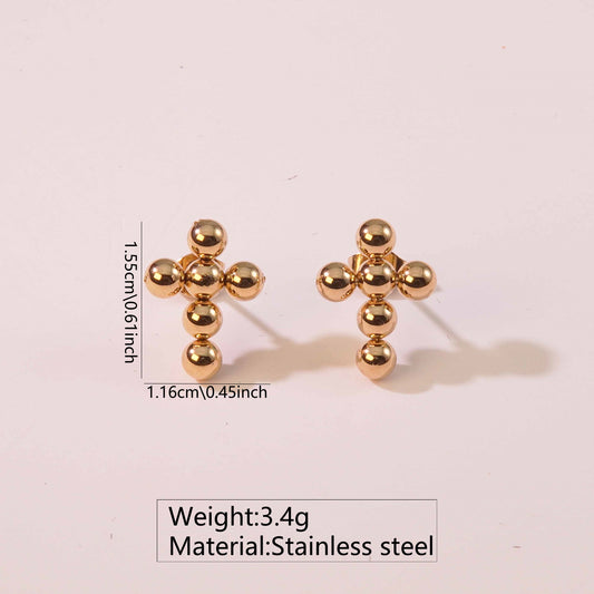 E2853 Aretes cruces acero inoxidable chapado en oro 18k 1.3cm