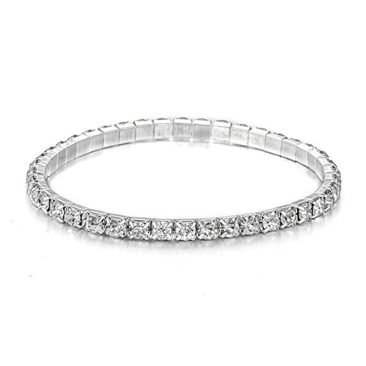 B947 Pulsera plateada cristal aleacion unisexo elastica