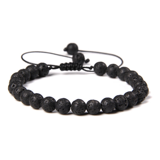 B308 Pulsera caballero cuentas piedra volcanica ajustable grosor 6mm