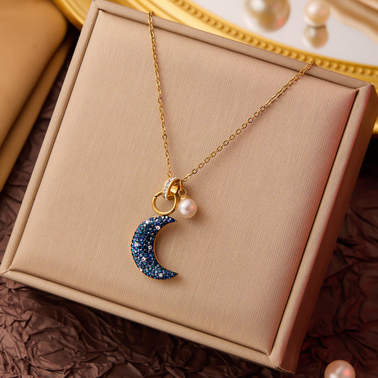 C889 collar luna azul acero titanio 22cm largo 1.5cm dije