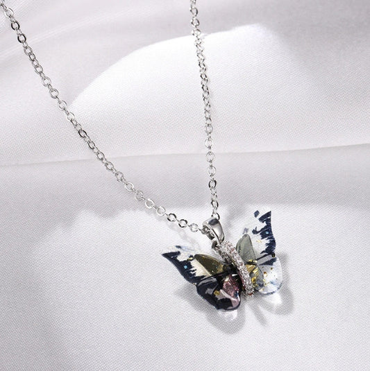 C904 Collar mariposa acero titanio 22cm largo 1.7dije