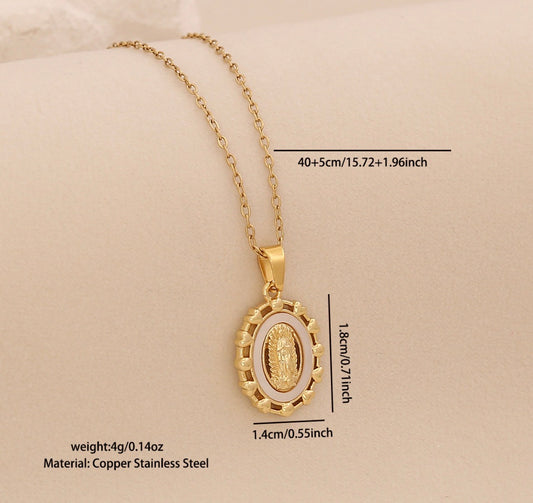 C1553 collar dorado virgen de Guadalupe acero inoxidable chapado en oro de 18k 24cm largo 3cm dije