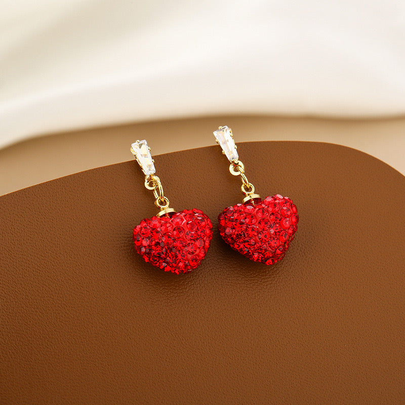 E3027 Aretes corazon brillante cristal 3cm