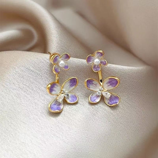 E3692 Aretes flor lila aleacion 2.5cm