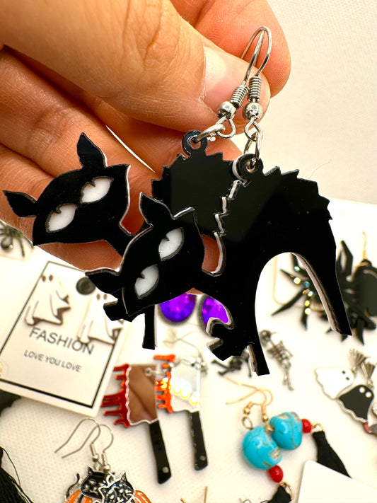 E539 Aretes Gato Negro Halloween